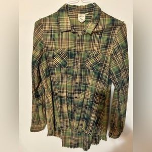 White Crow Green Plaid Button-Down with crochet back - Large Size